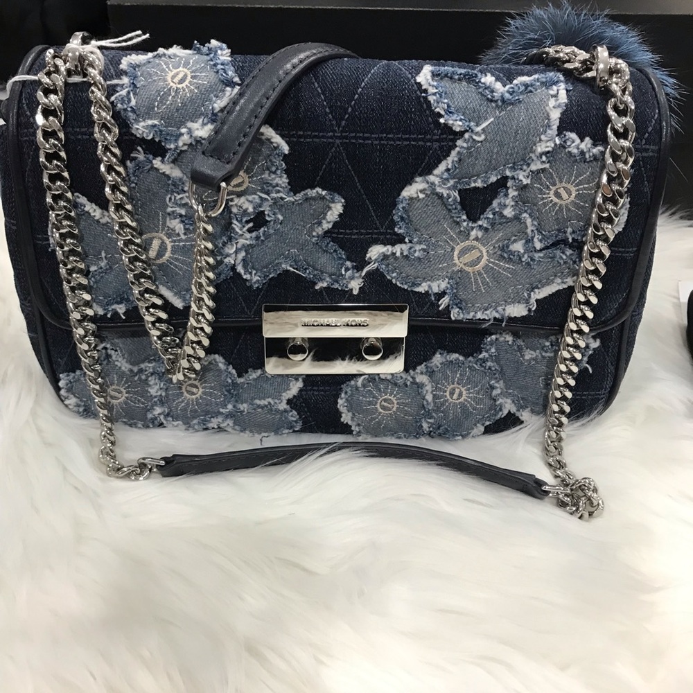 Michael Kors denim purse Pom charm and wallet